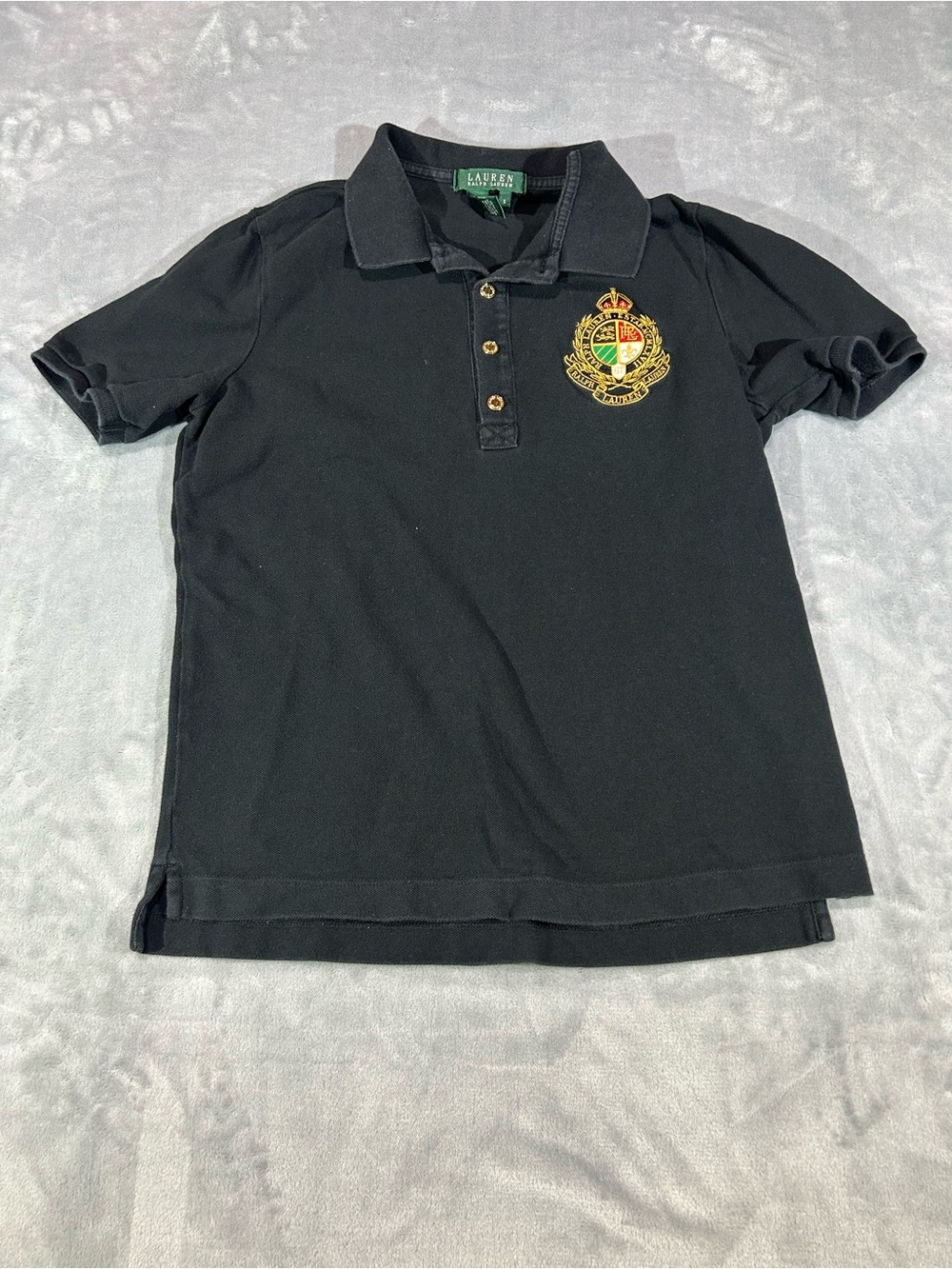 Lauren Ralph Lauren Rugby Polo Shirt Women's Small Crest Patch Gold Button VTG
